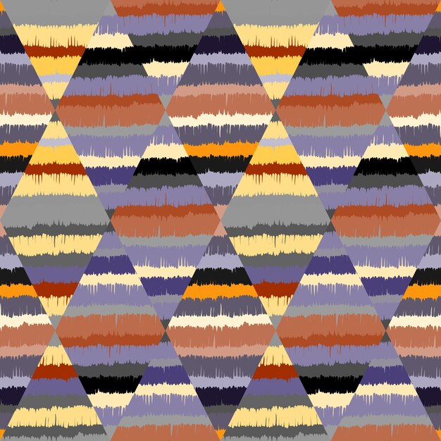 Hand drawn rhombus mosaic seamless pattern Abstract ikat wallpaper Vintage boho background Freehand stripes backdrop