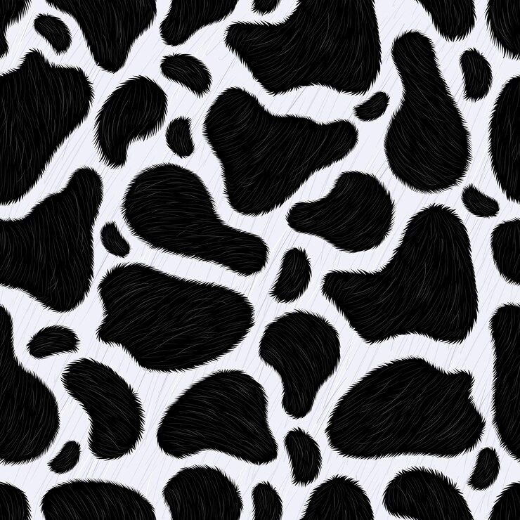 Vector hand drawn seamless pattern of cow skin print detail black white skin of cow realistic cow pattern