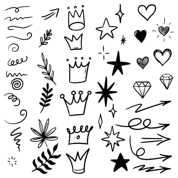 Hand drawn set doodle elements for concept design isolated on white background. vector illustration.