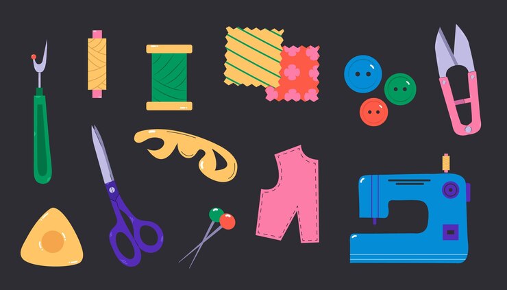 Vector hand drawn set of sewing tools the concept of needlework vector illustration