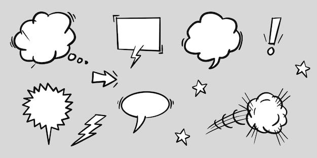 Hand drawn set of speech bubbles isolated . Doodle set element. Vector illustration.