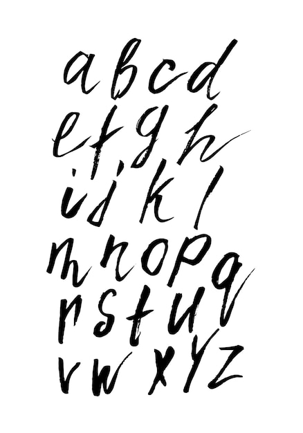 Hand drawn sketch vector alphabet Grunge letters AZ painted with brush isolated on white Expressive calligraphy font Latin lowercase symbols Modern educational poster Easy to edit template