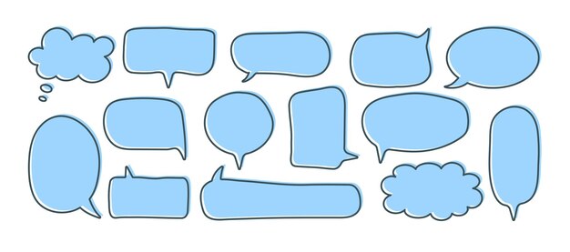 Hand drawn speech bubbles set Text boxes doodle style Communication chat windows with outline frame