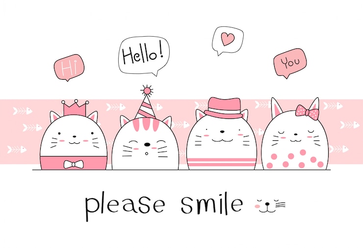 Vector hand drawn style. cute cat cartoon doodle pastel wallpaper