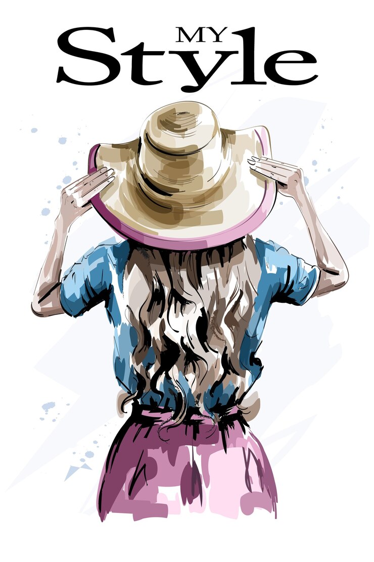 Vector hand drawn stylish woman in hat