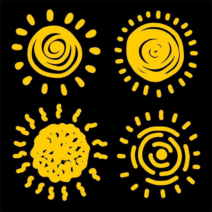 Hand drawn Sun icon vectors isolated on white background Sun collection Sunrise icon collection