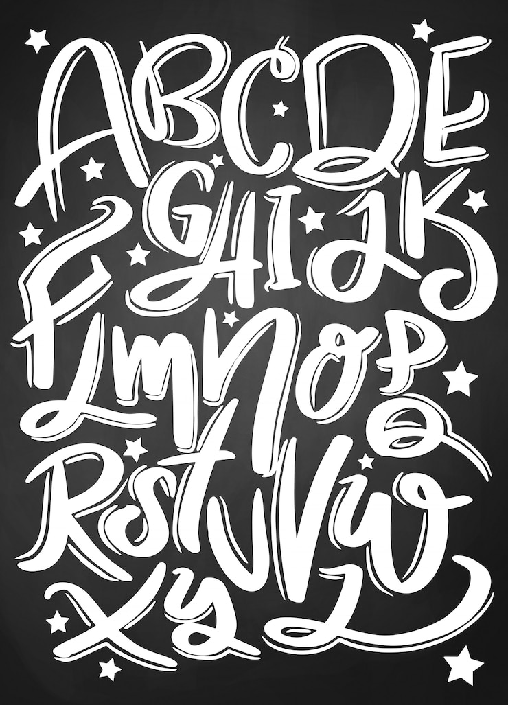 Vector hand drawn typeface set 