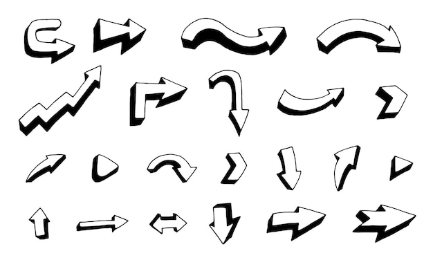 Hand drawn vector arrow set