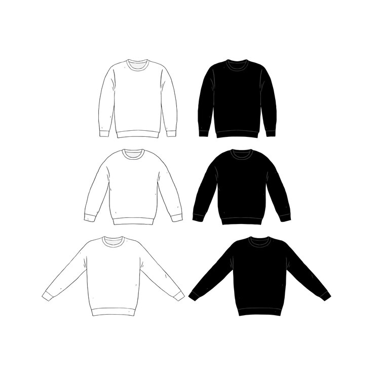 Vector hand drawn vector illustration of blank tshirt long sleeve set jumper sweater shirt template mock up