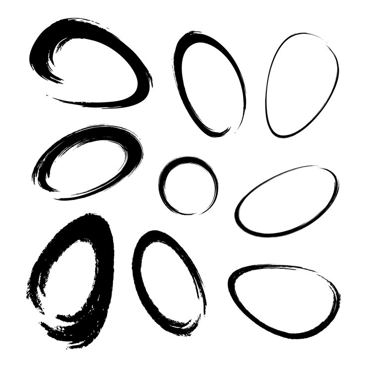 Hand drawn watercolor circle brush stroke set. Grunge chalk scribble ellipse and circle design elements for banner, insignia ,logo, Icon and badge. Brush circular freehand line smears.