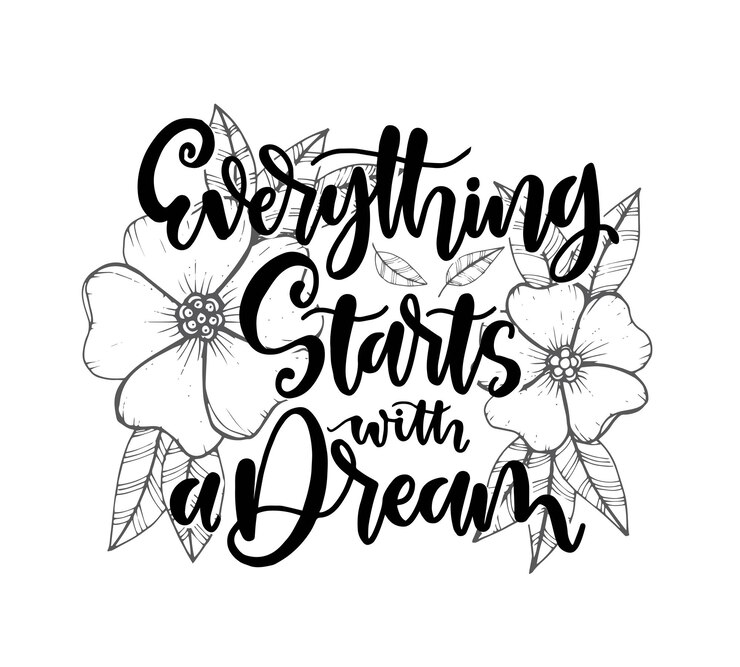 Vector hand drawn words brush pen lettering with phrase everything starts with a dream
