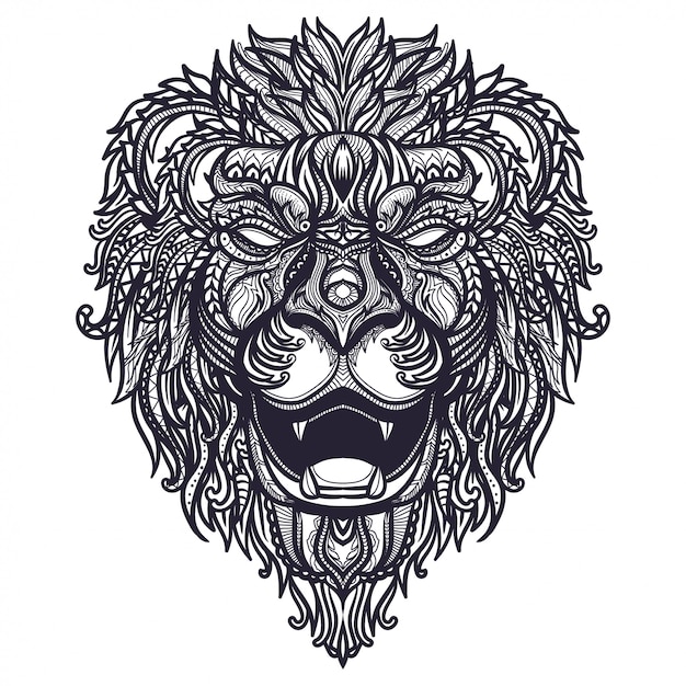 Hand drawn  zentangle lion head illustration