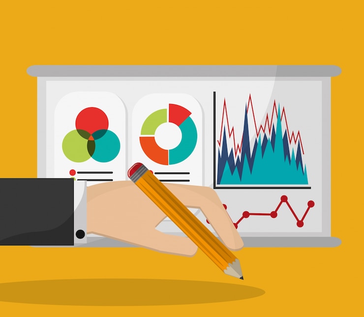 Vector hand hold pencil business statistics