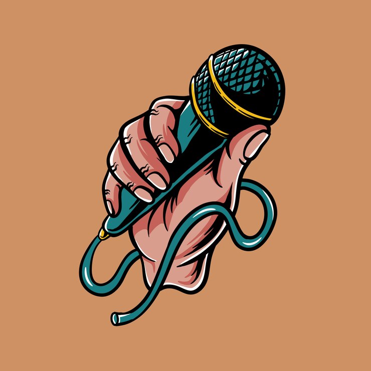 Vector hand holding a microphone