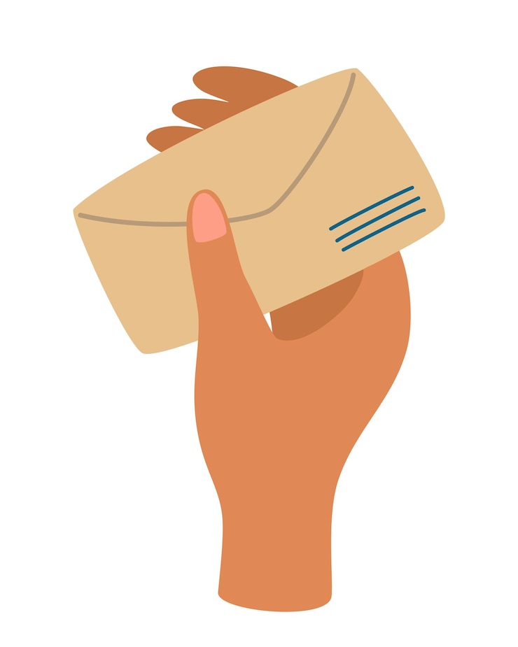 Vector hand holding an envelope with a letter. mail, communication and message concept.