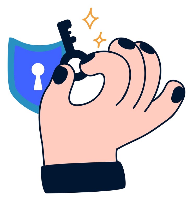 Vector hand holding key icon with security shield