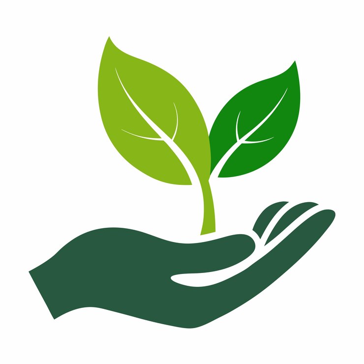 Vector hand holding leaf symbol of human responsibility and care for nature