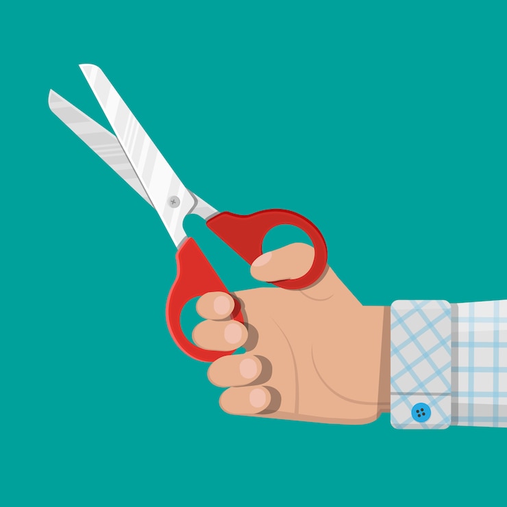 Vector hand holding scissors. flat style.
