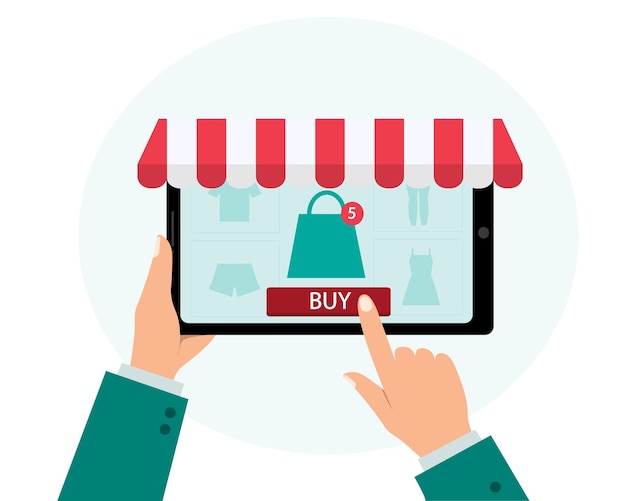Hand holding the tablet with shopp app