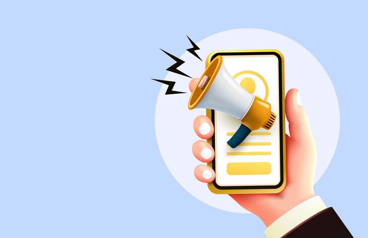 Vector hand phone megaphone social advertising phone vector illustration