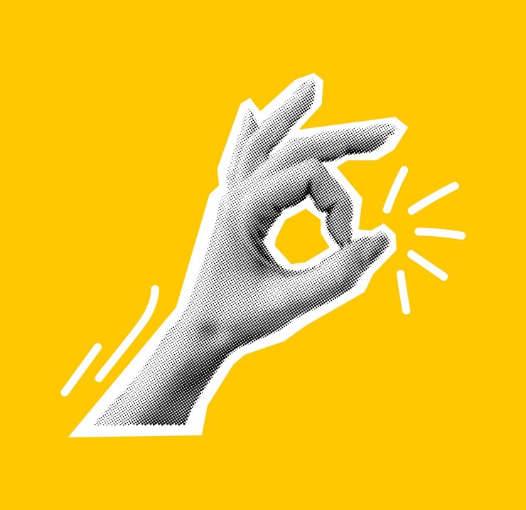 Vector hand showing ok gesture halftone collage vector illustration
