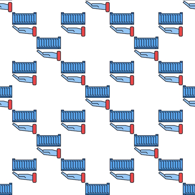 Hand with Blue Shipping Container seamless pattern vector background