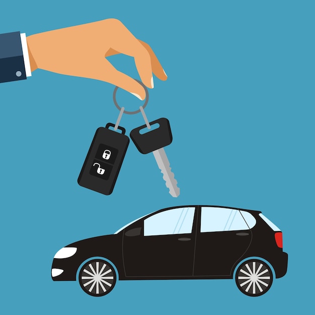 hand with car keys concept rent or buying car illustration in flat design