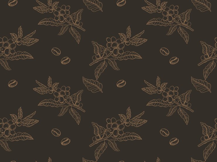 Handdrawn coffee branch background seamless pattern