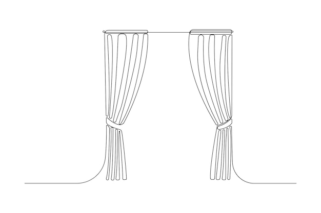 handdrawn curtains continuous line drawing window curtain outline vector