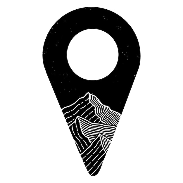 Handdrawn location pin icon in doodle style This black and white sketch represents a map pointer used for marking places GPS and navigation