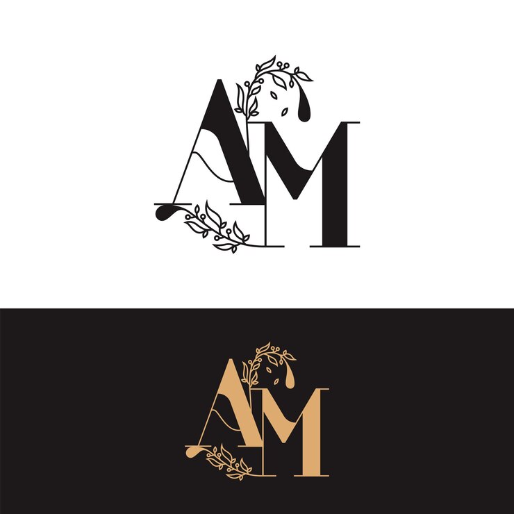 Vector handdrawn wedding monogram am logo