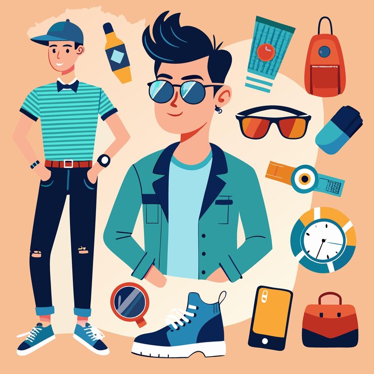Vector handdrawn young and trendy men in casual fashion