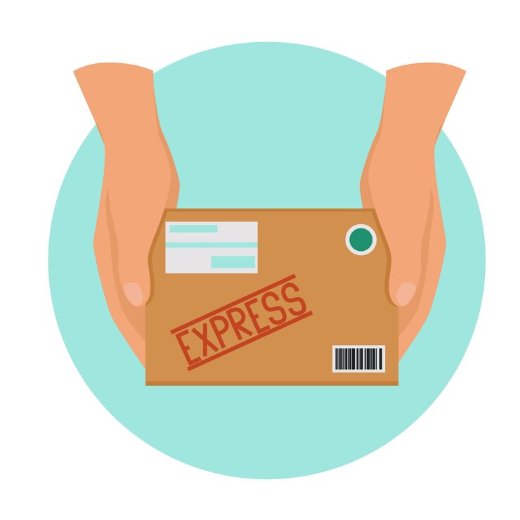 Vector hands from the monitor hold the parcel