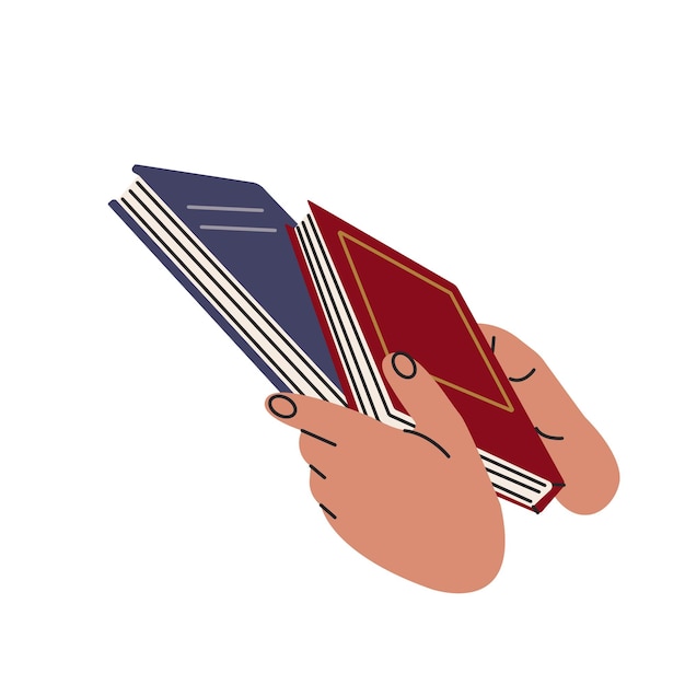 Hands hold a set of literature books for reading learning dictionaries encyclopedias planners