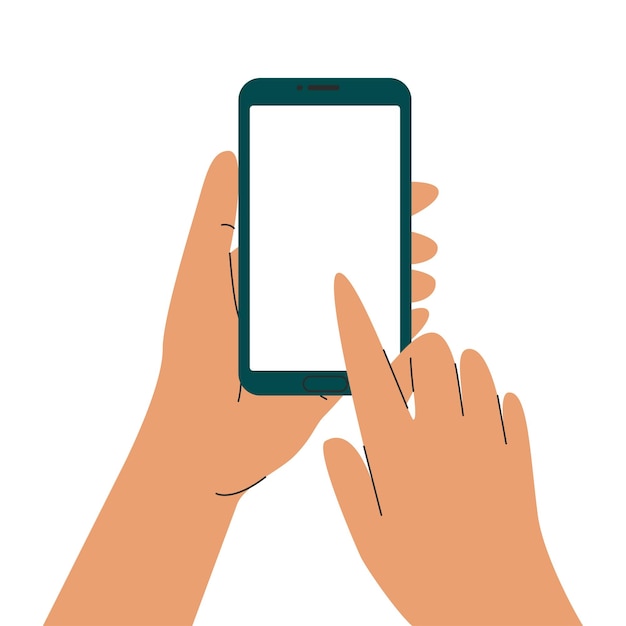 Hands holding a smartphone. Isolated illustration