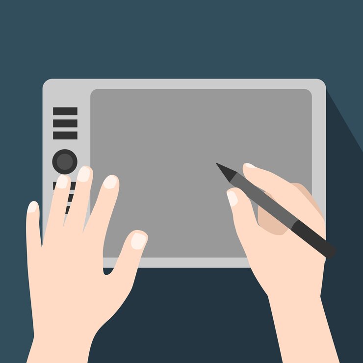 Vector hands using graphic tablet-flat vector illustration