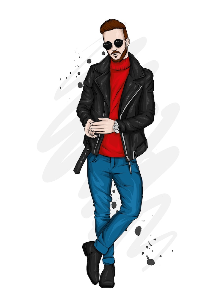 Vector handsome guy in stylish clothes. hipster.