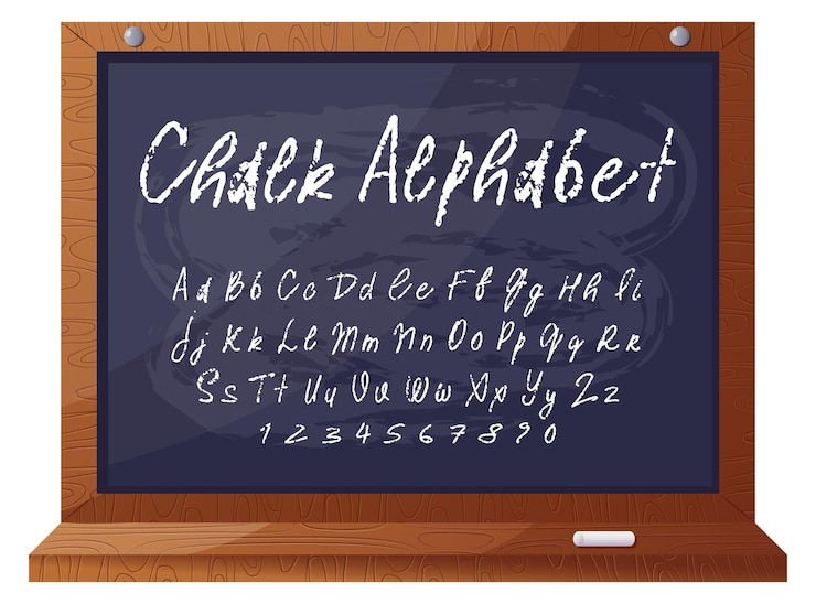 Vector handwritten chalk alphabet on classroom blackboard