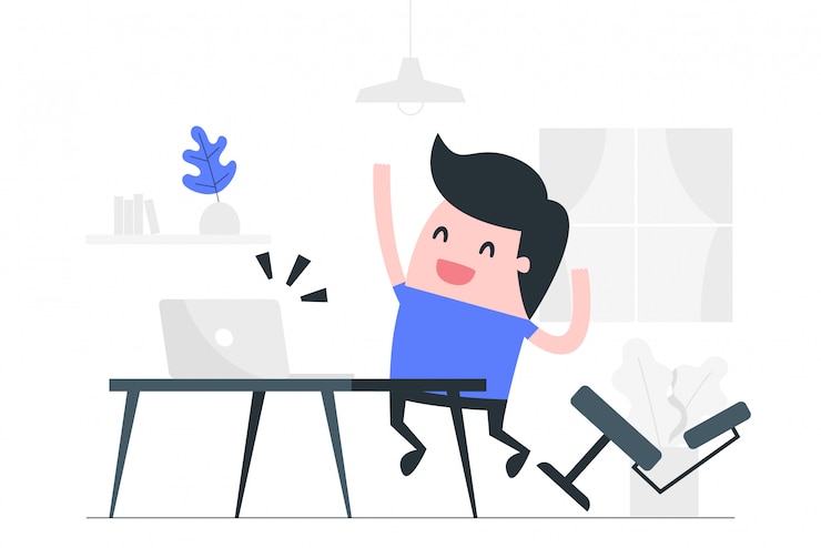 Vector happy at work concept illustration.