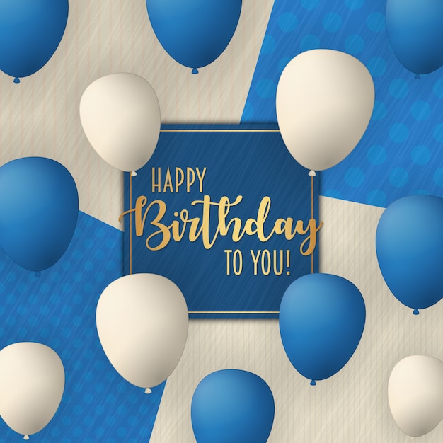 Happy Birthday card design with flying balloons.