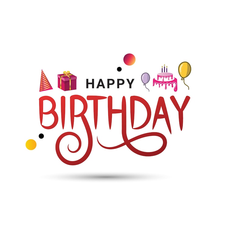 Vector happy birthday english lettering calligraphy with red gradient color