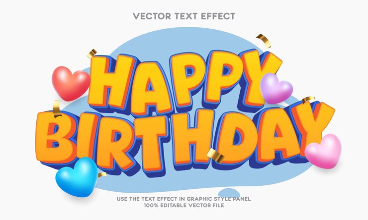 Happy birthday text effect cartoon sign 03 vector illustration