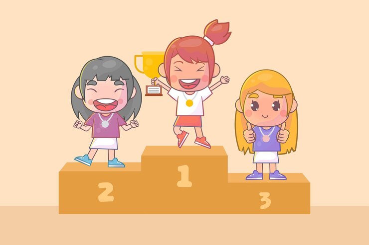 Vector happy cute kids girl celebrate win