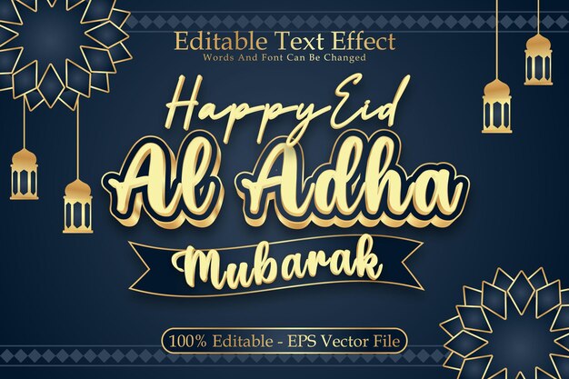 happy eid al adha mubarak editable text effect 3 dimension emboss modern style