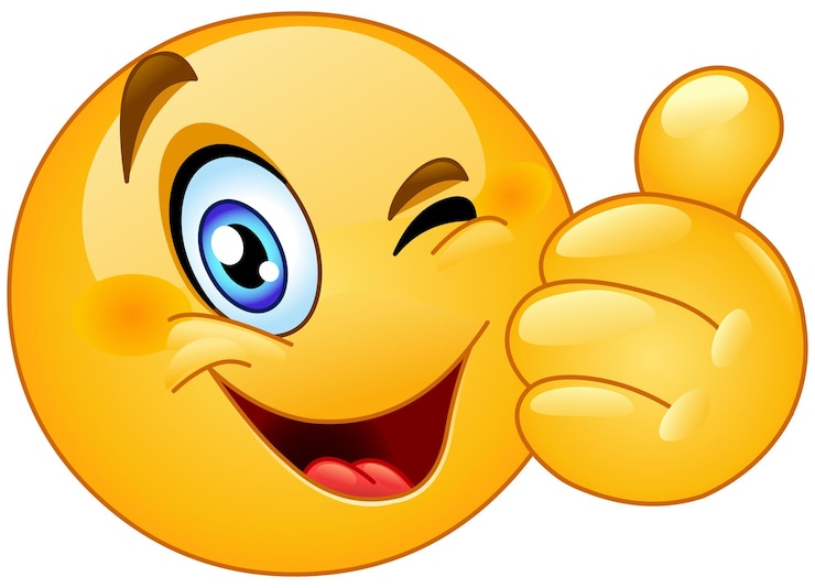 Vector happy emoji emoticon winking and showing thumb up like gesture