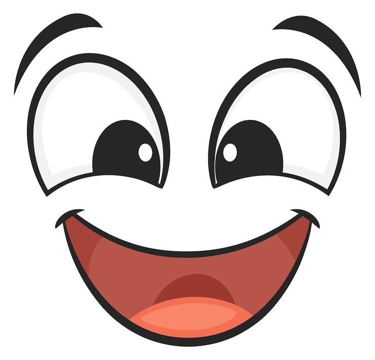 Vector happy face with wide open smile cartoon emotion
