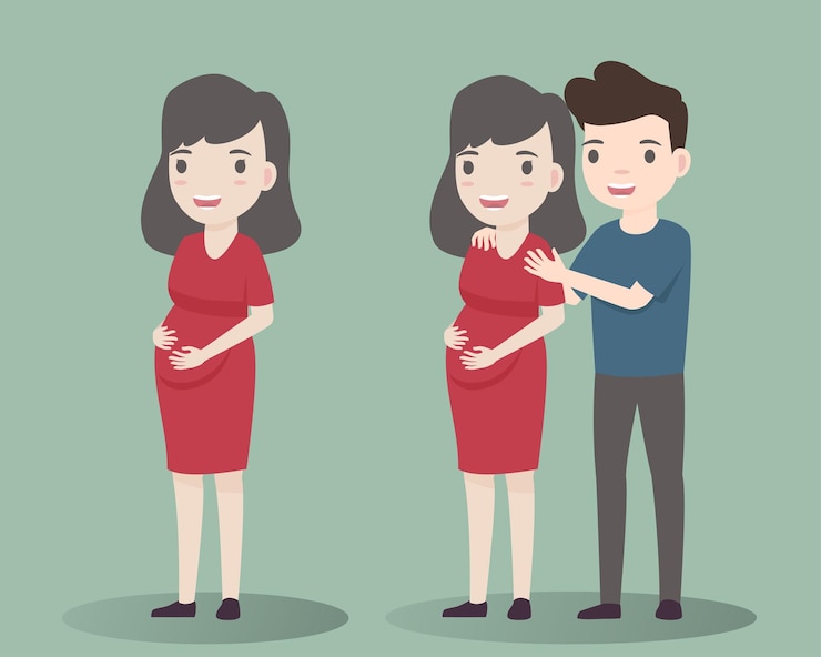 Vector happy family pregnant woman with husband character design vector husband and wife father and mother vector illustration