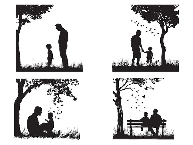 Happy Fathers Day Assortment of Father and son silhouettes An illustration celebrating Fathers