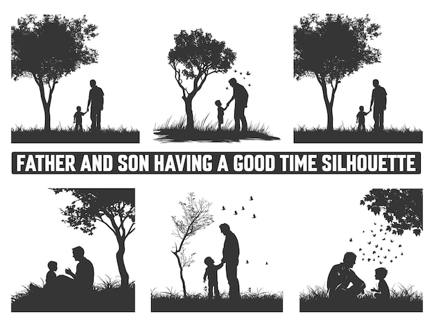 Happy Fathers Day Assortment of Father and son silhouettes An illustration celebrating Fathers