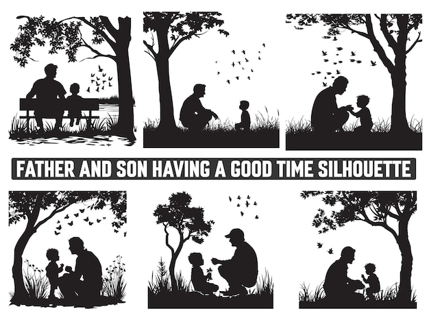Happy Fathers Day Assortment of Father and son silhouettes An illustration celebrating Fathers